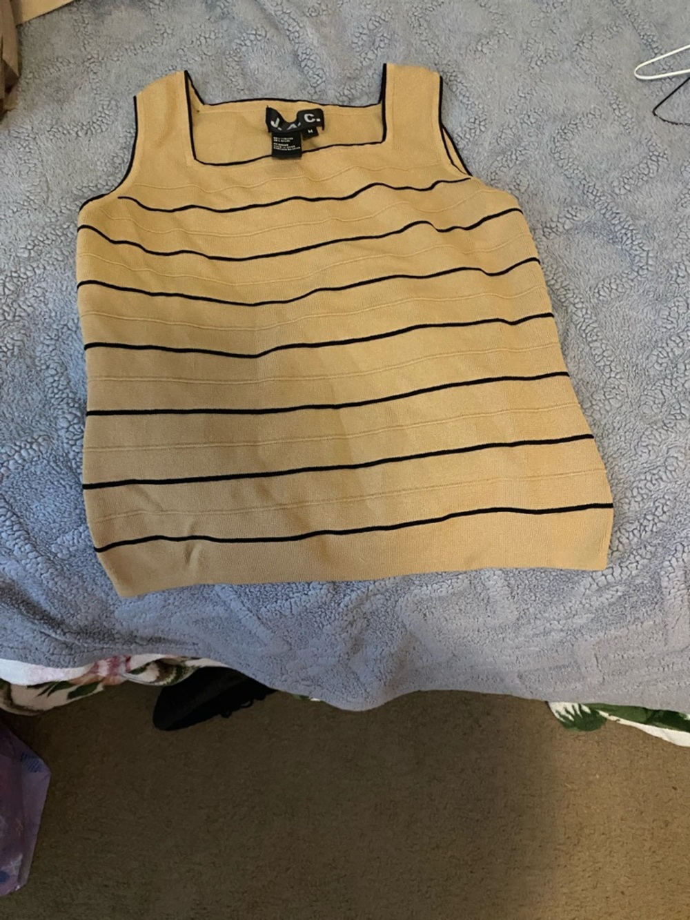 Striped Square-Neck Tank Top in Beige and Black